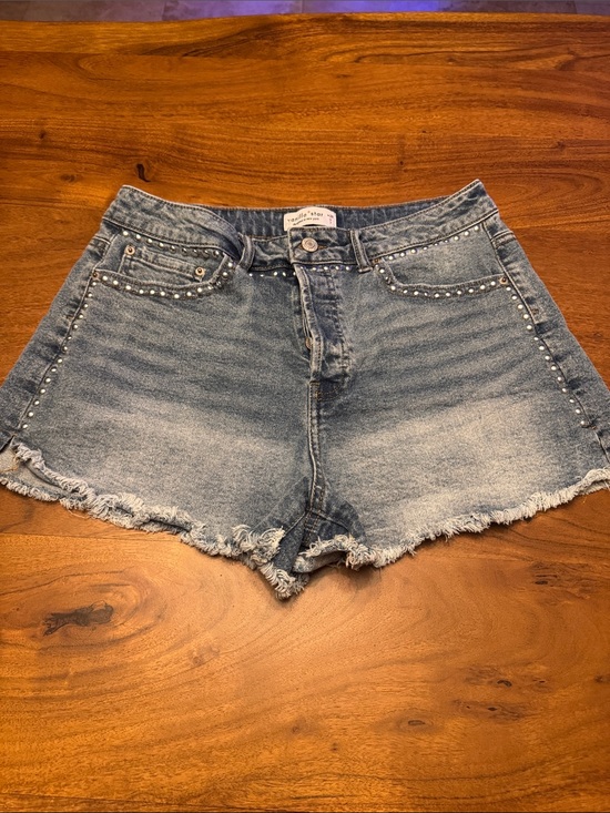 Vanilla Star Pants - Vanilla Star Light Blue Distressed Denim Shorts with Studs